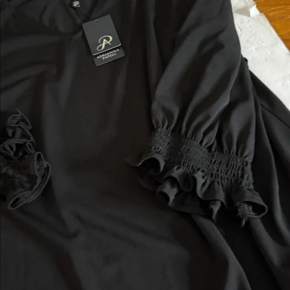 Adrianna Papell Black Blouse with Smocked Sleeves - Picture 9 of 10